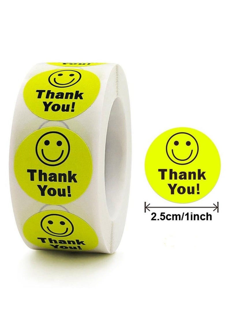 1 inch 2.5cm 500pcs/roll Kraft Paper | Thank You Yellow Emoji Stickers | Decoration Seal Labels Gift Ideas Package Box Bag - Image 1